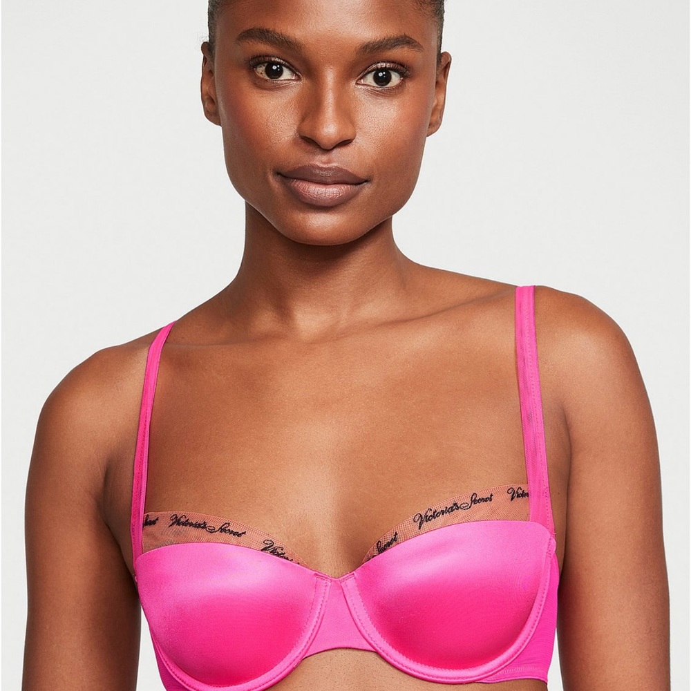 Victoria's Secret Bright Pink smooth logo embroidery lightly lined bra New 36DDD